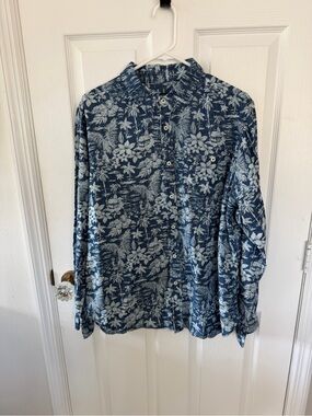 Goodale Men’s XL Blue Floral Button-Up Long Sleeve Shirt Lightweight & Tropical